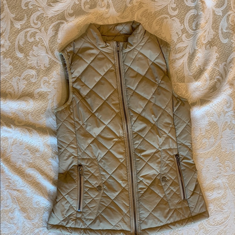 Allegra K Tan Quilted Vest with High Collar